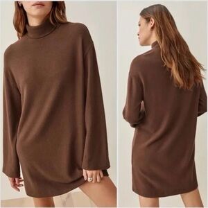 Reformation Chocolate Brown Turtleneck Sweater Dress